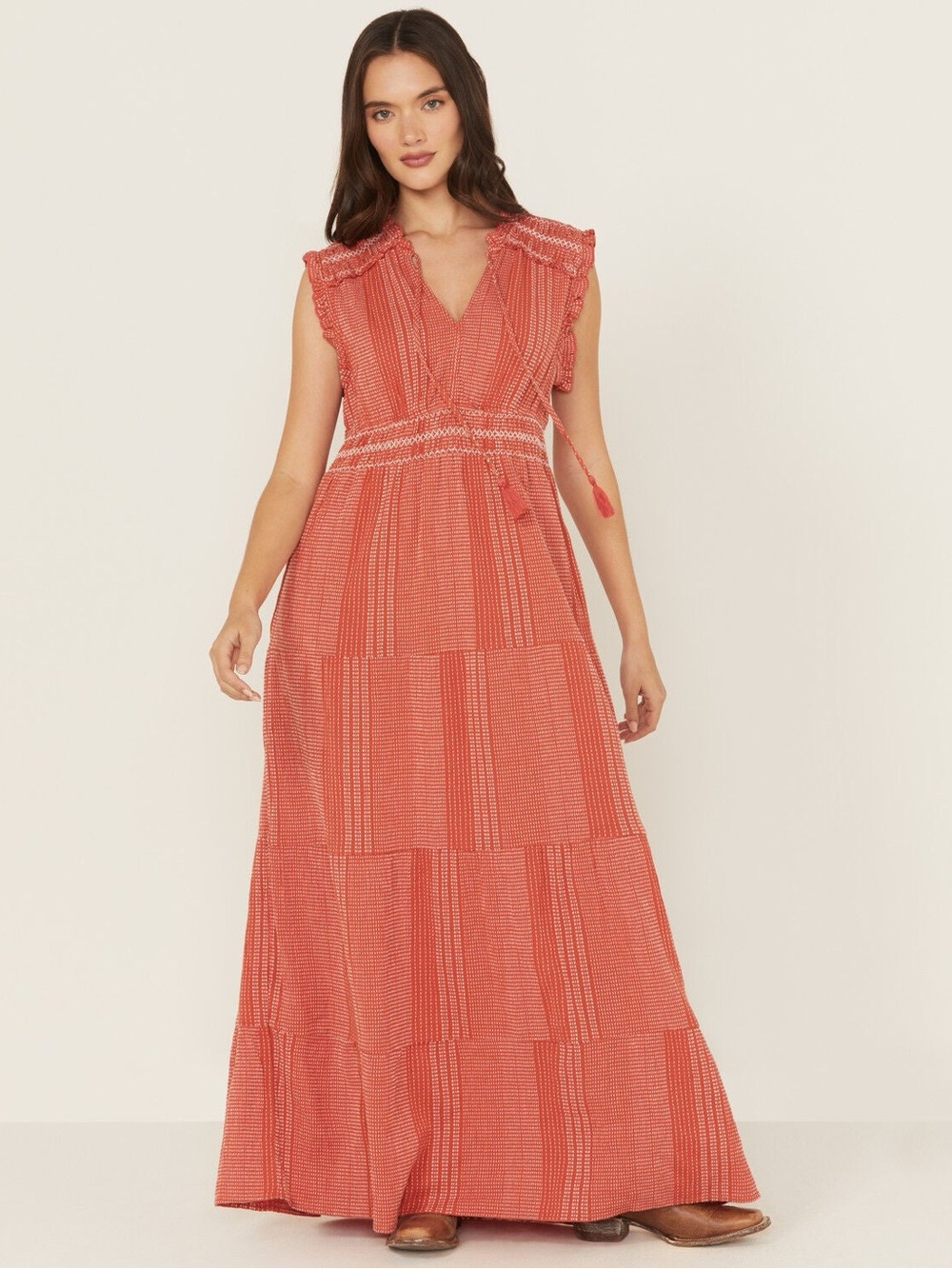 Ariat Women’s Sunset Set of Mind Sleeveless Cotton Maxi Dress Coral